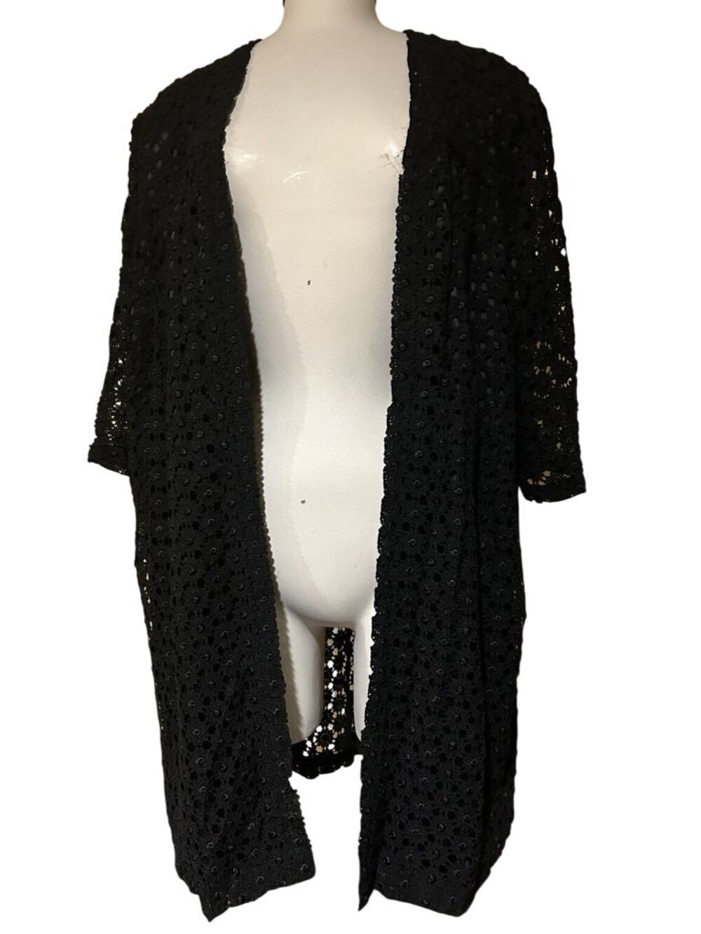 Vintage Guipure Lace Dress Coat Bobbin Floral 50s 60s Lace Knit Open Duster